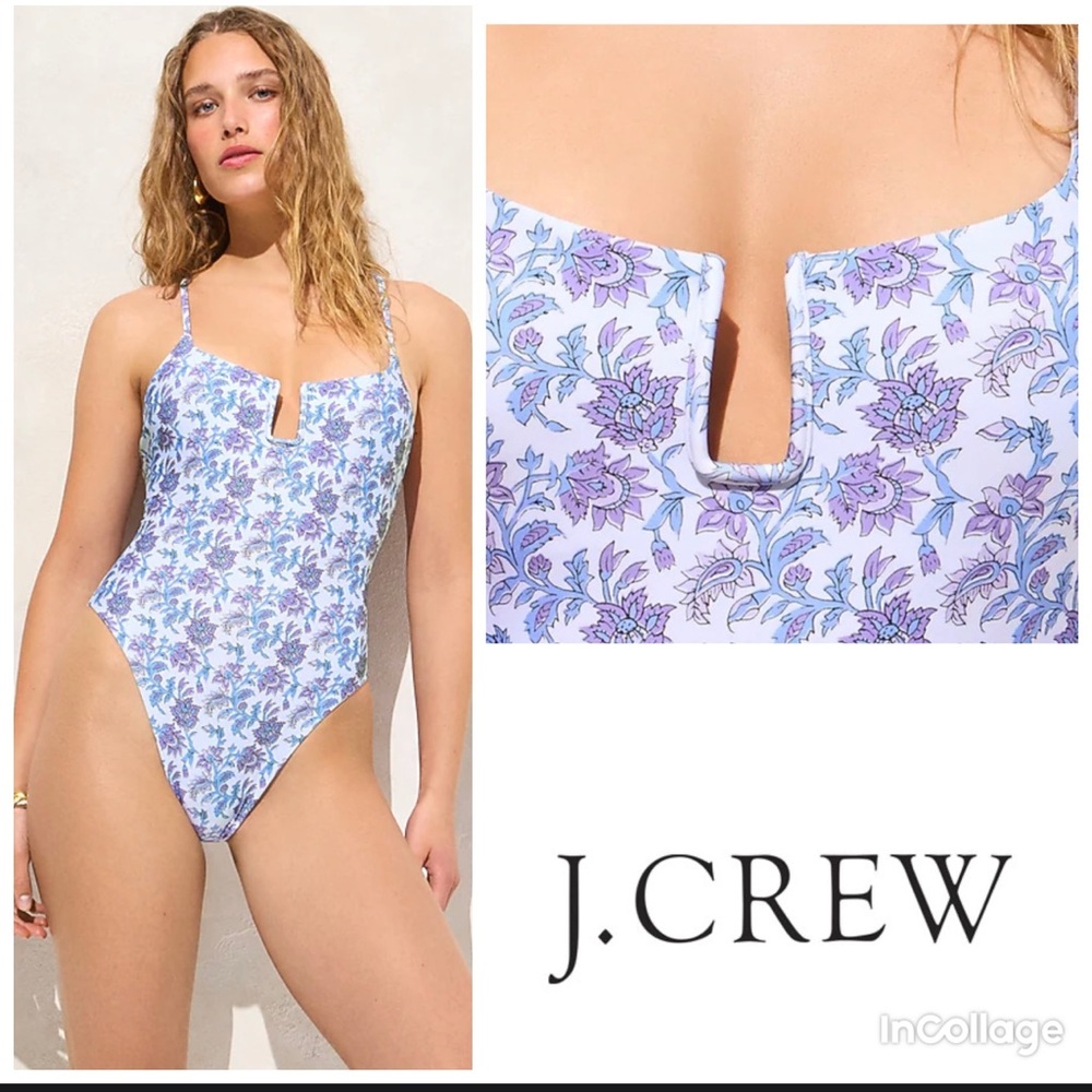 J.Crew Mira Blue and Purple Floral Swimsuit
